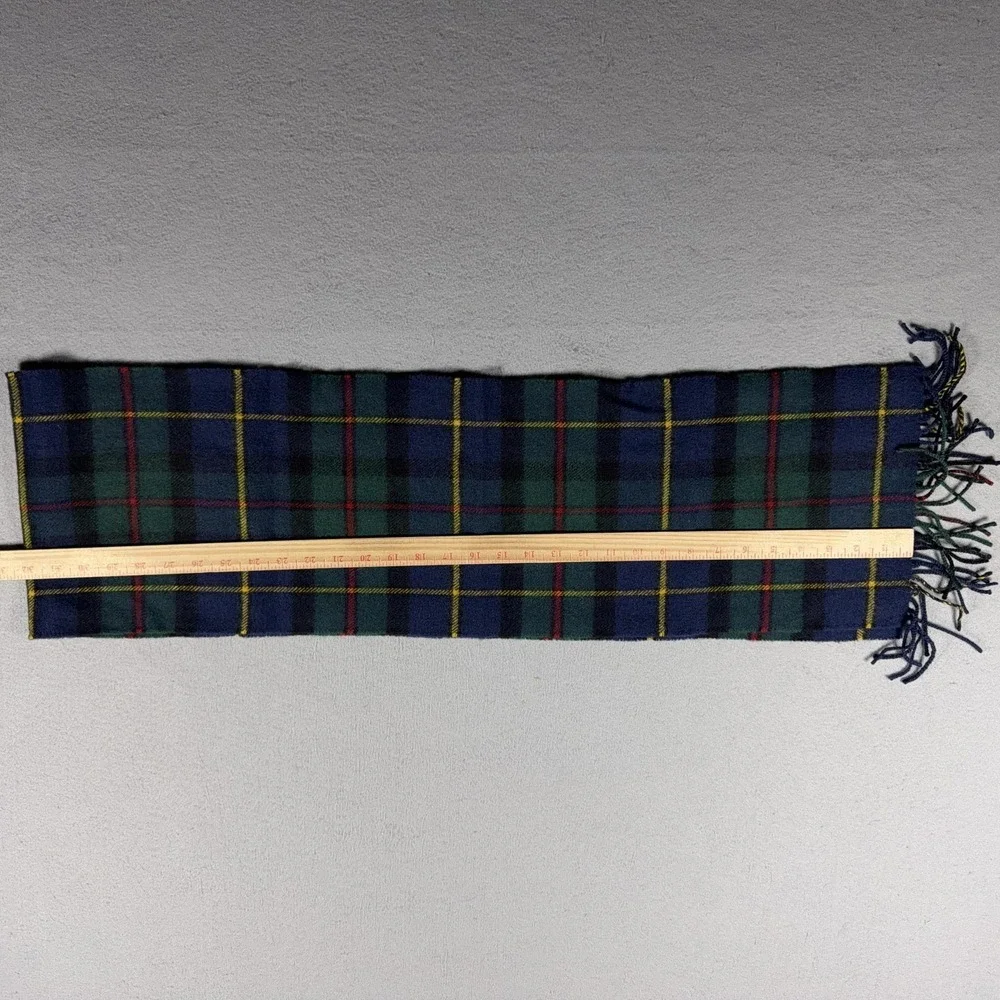 Lochcarron‎ Of Scotland Scarf Mens One Size Blue Plaid Lambswool Fringe Winter